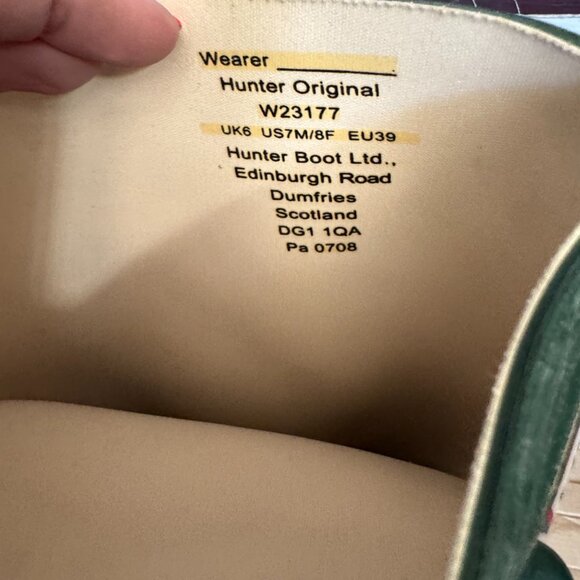 SCOTLAND Wellie Hunter Rain Boot Original Classic Tall Green 7 8 39 Wellington - Picture 6 of 13